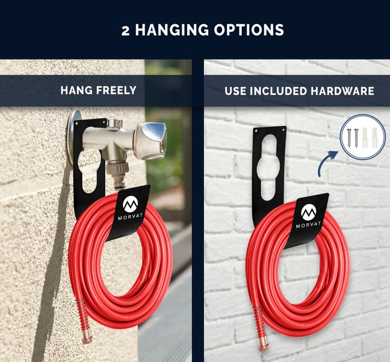 Morvat Premium 100 Ft Hose Hanger with Rust Resistant Metal, Organize Your Garden, Garage & Outdoor Storage Area, Wall Mount Holder or Hang/Hook Over Water Spigot with Included Screws - Image 3